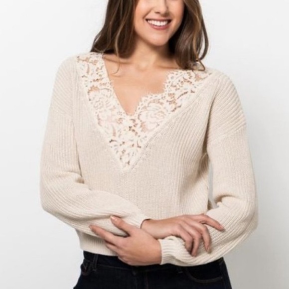 Lace Balloon Sleeve Boho Sweater - Picture 1 of 6